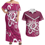 Queensland Oztag Custom Couples Matching Off Shoulder Maxi Dress and Hawaiian Shirt QLD Indigenous Art