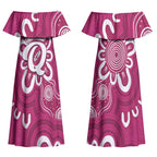 Queensland Oztag Custom Couples Matching Off Shoulder Maxi Dress and Long Sleeve Button Shirt QLD Indigenous Art