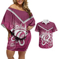 Queensland Oztag Custom Couples Matching Off Shoulder Short Dress and Hawaiian Shirt QLD Indigenous Art