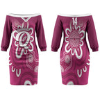 Queensland Oztag Custom Couples Matching Off The Shoulder Long Sleeve Dress and Hawaiian Shirt QLD Indigenous Art