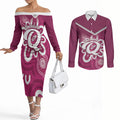 Queensland Oztag Custom Couples Matching Off The Shoulder Long Sleeve Dress and Long Sleeve Button Shirt QLD Indigenous Art