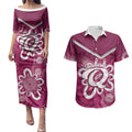 Queensland Oztag Custom Couples Matching Puletasi and Hawaiian Shirt QLD Indigenous Art