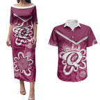 Queensland Oztag Custom Couples Matching Puletasi and Hawaiian Shirt QLD Indigenous Art
