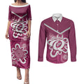 Queensland Oztag Custom Couples Matching Puletasi and Long Sleeve Button Shirt QLD Indigenous Art