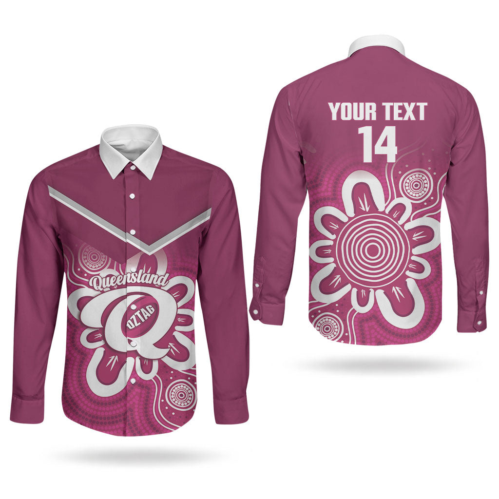 Queensland Oztag Custom Couples Matching Summer Maxi Dress and Long Sleeve Button Shirt QLD Indigenous Art