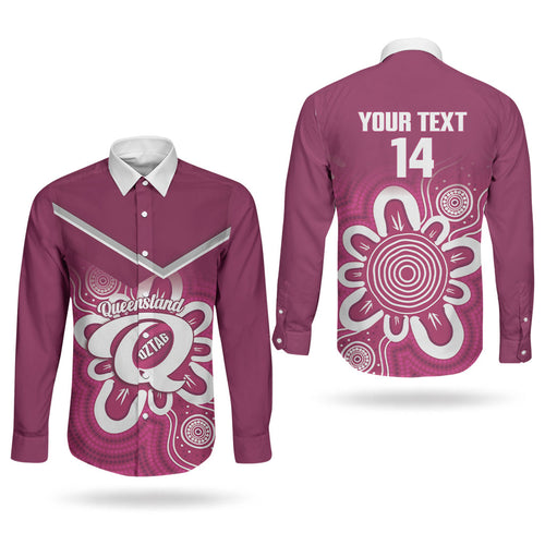 Queensland Oztag Custom Couples Matching Summer Maxi Dress and Long Sleeve Button Shirt QLD Indigenous Art