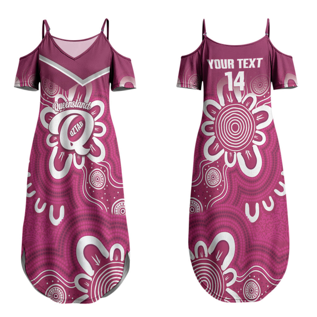Queensland Oztag Custom Couples Matching Summer Maxi Dress and Long Sleeve Button Shirt QLD Indigenous Art