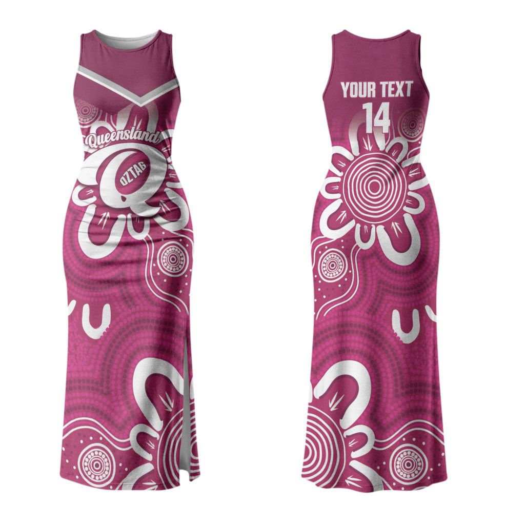 Queensland Oztag Custom Couples Matching Tank Maxi Dress and Long Sleeve Button Shirt QLD Indigenous Art