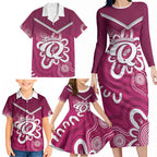 Queensland Oztag Custom Family Matching Long Sleeve Bodycon Dress and Hawaiian Shirt QLD Indigenous Art
