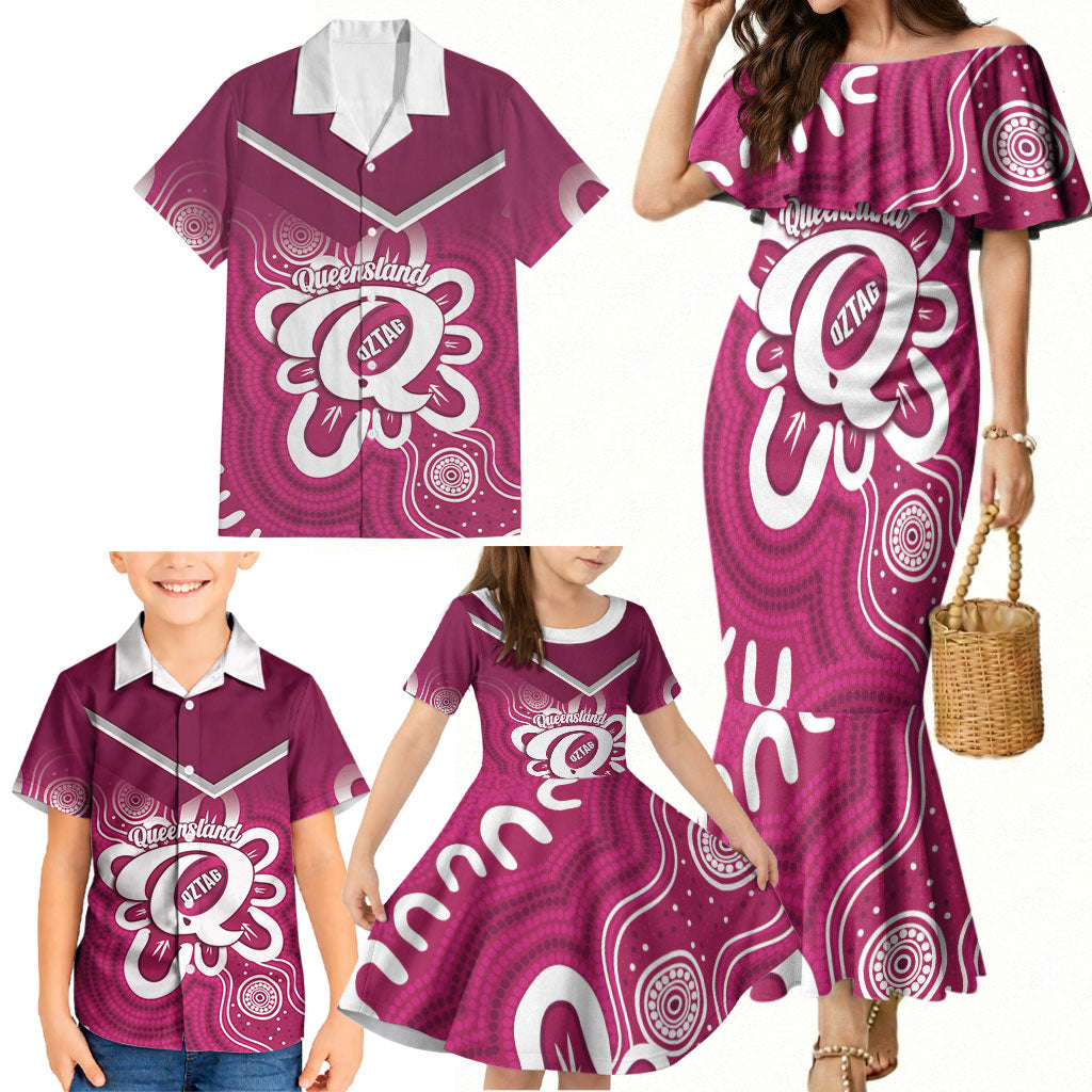 Queensland Oztag Custom Family Matching Mermaid Dress and Hawaiian Shirt QLD Indigenous Art