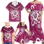 Queensland Oztag Custom Family Matching Off Shoulder Maxi Dress and Hawaiian Shirt QLD Indigenous Art