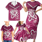 Queensland Oztag Custom Family Matching Short Sleeve Bodycon Dress and Hawaiian Shirt QLD Indigenous Art