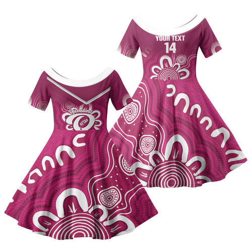 Queensland Oztag Custom Family Matching Short Sleeve Bodycon Dress and Hawaiian Shirt QLD Indigenous Art