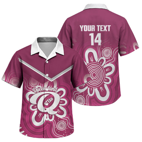 Queensland Oztag Custom Family Matching Short Sleeve Bodycon Dress and Hawaiian Shirt QLD Indigenous Art