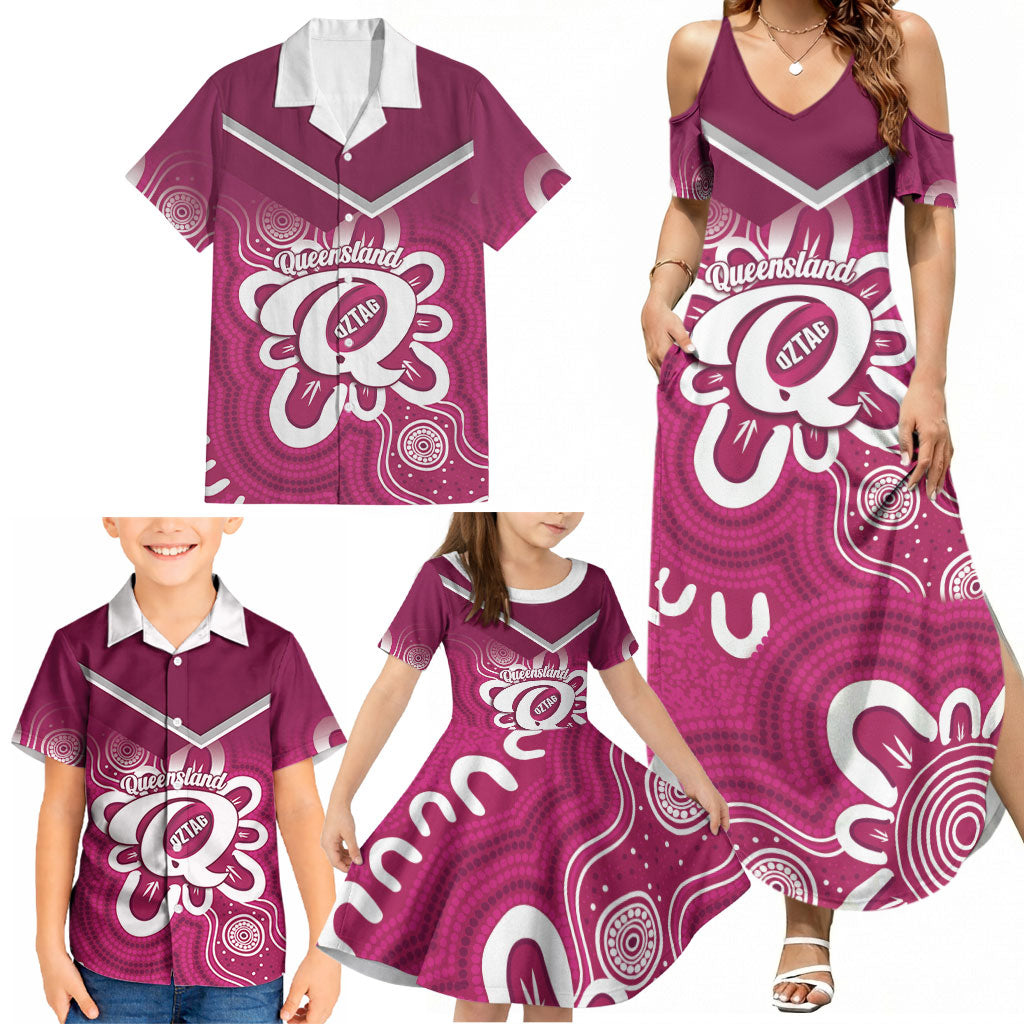 Queensland Oztag Custom Family Matching Summer Maxi Dress and Hawaiian Shirt QLD Indigenous Art