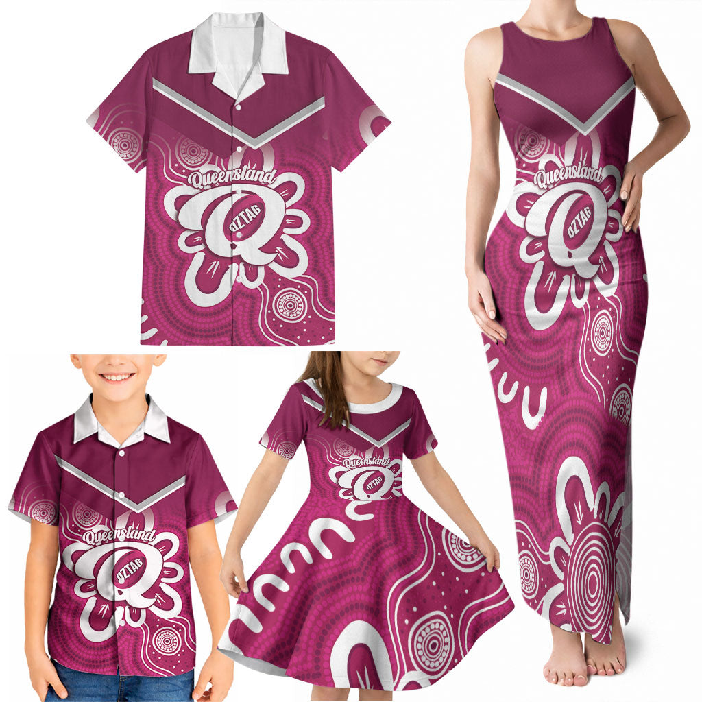 Queensland Oztag Custom Family Matching Tank Maxi Dress and Hawaiian Shirt QLD Indigenous Art