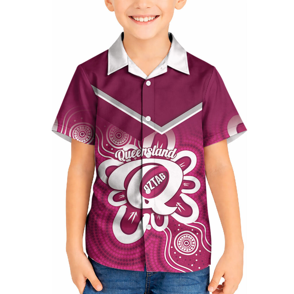Queensland Oztag Custom Kid Hawaiian Shirt QLD Indigenous Art