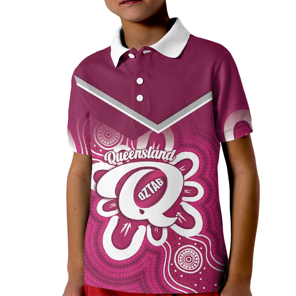 Queensland Oztag Custom Kid Polo Shirt QLD Indigenous Art