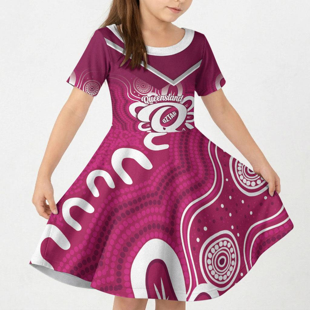 Queensland Oztag Custom Kid Short Sleeve Dress QLD Indigenous Art