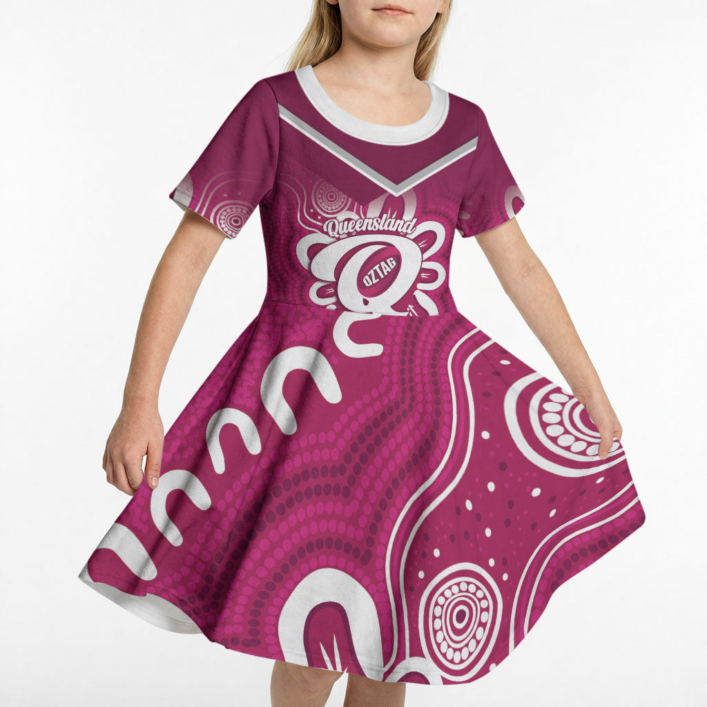 Queensland Oztag Custom Kid Short Sleeve Dress QLD Indigenous Art