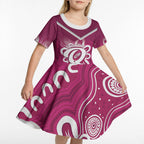 Queensland Oztag Custom Kid Short Sleeve Dress QLD Indigenous Art