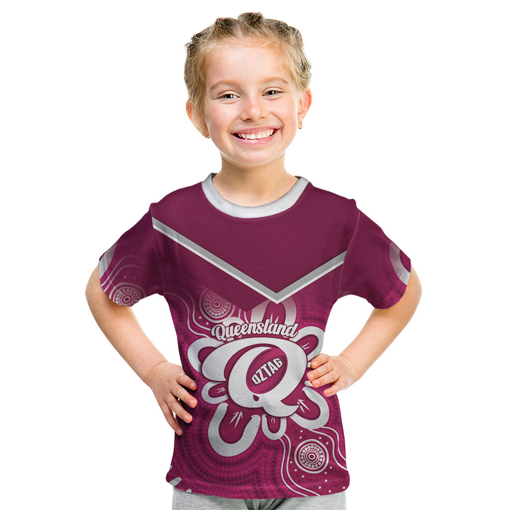 Queensland Oztag Custom Kid T Shirt QLD Indigenous Art