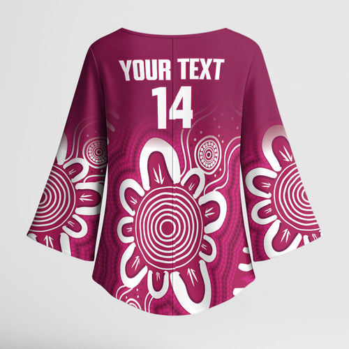 Queensland Oztag Custom Kimono Sleeve Blouse QLD Indigenous Art