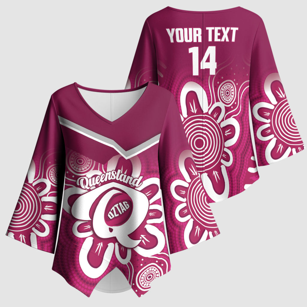 Queensland Oztag Custom Kimono Sleeve Blouse QLD Indigenous Art