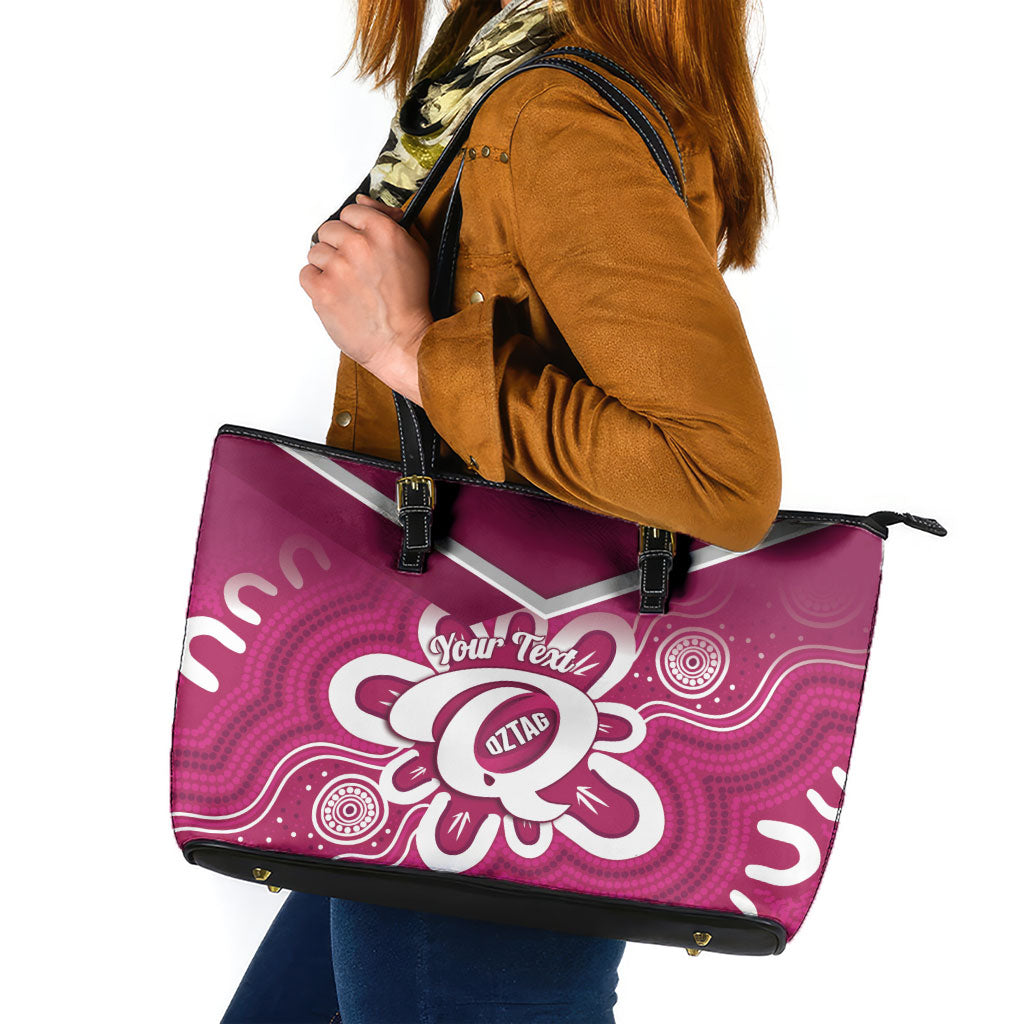 Queensland Oztag Custom Leather Tote Bag QLD Indigenous Art