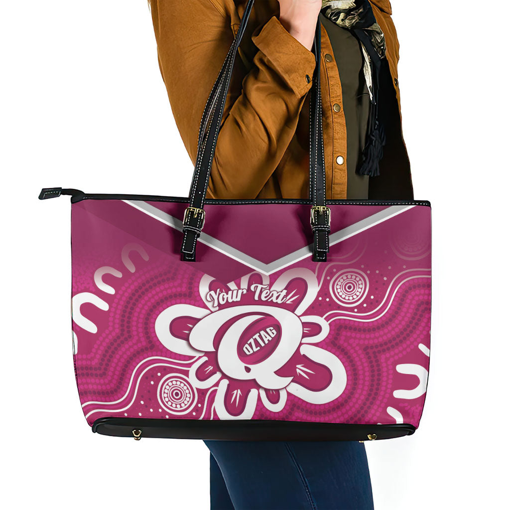 Queensland Oztag Custom Leather Tote Bag QLD Indigenous Art