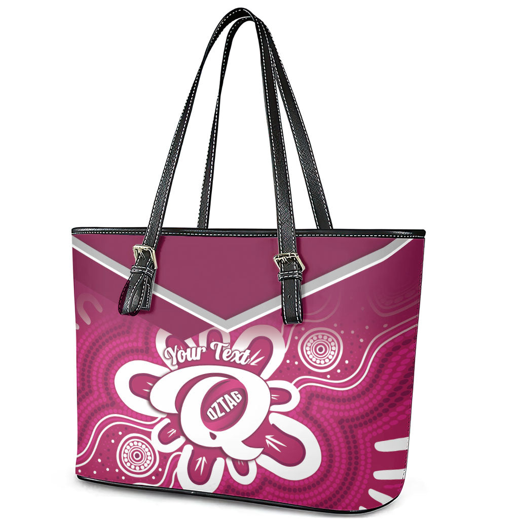 Queensland Oztag Custom Leather Tote Bag QLD Indigenous Art