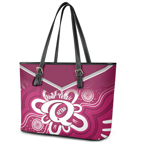 Queensland Oztag Custom Leather Tote Bag QLD Indigenous Art