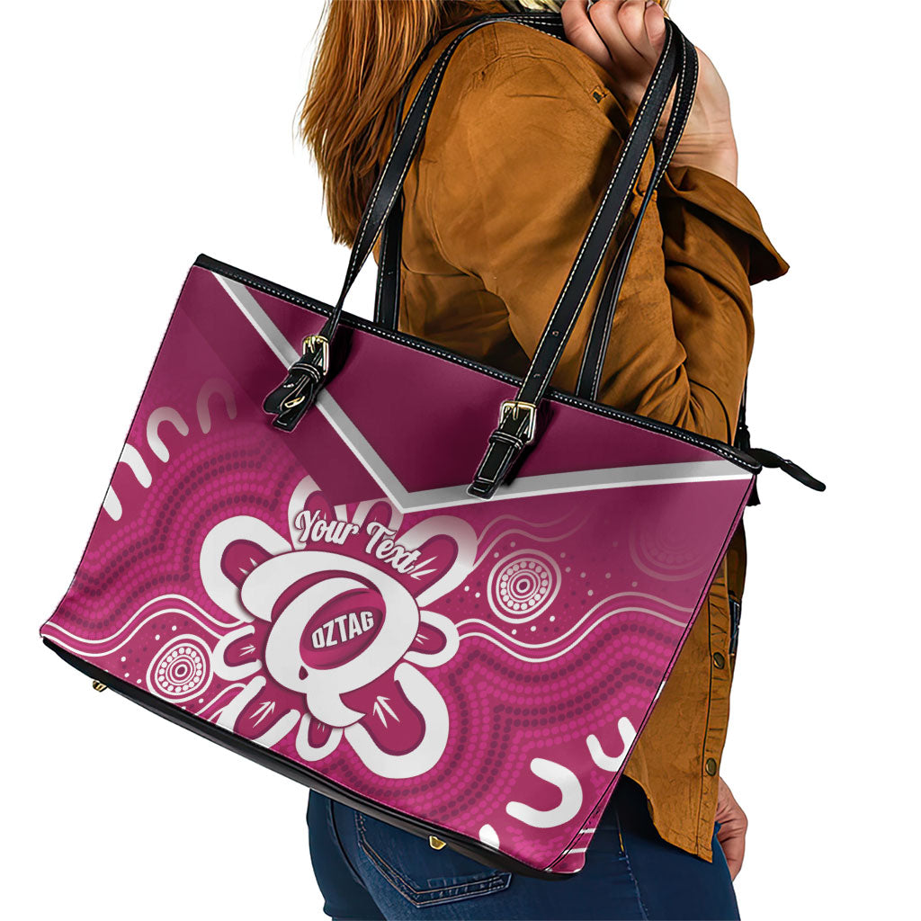 Queensland Oztag Custom Leather Tote Bag QLD Indigenous Art