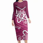 Queensland Oztag Custom Long Sleeve Bodycon Dress QLD Indigenous Art
