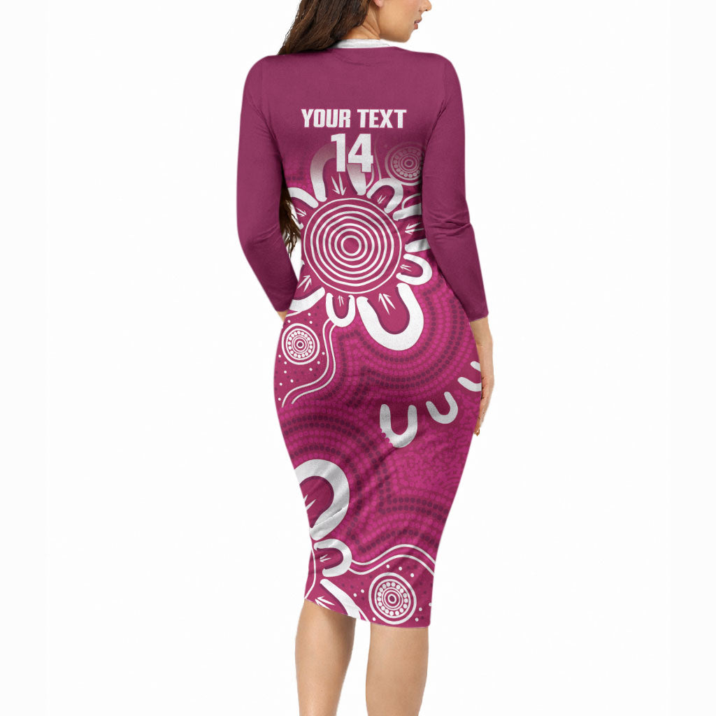 Queensland Oztag Custom Long Sleeve Bodycon Dress QLD Indigenous Art