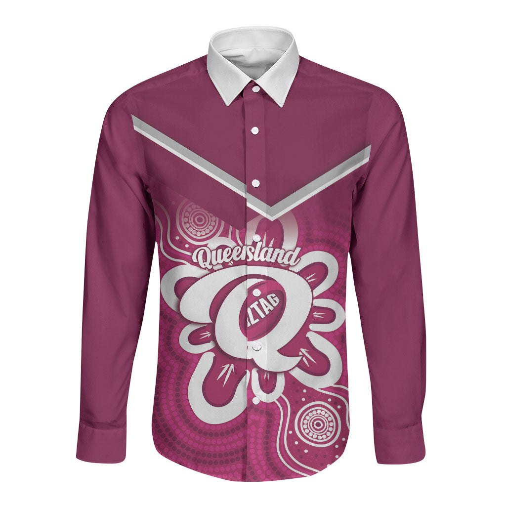 Queensland Oztag Custom Long Sleeve Button Shirt QLD Indigenous Art
