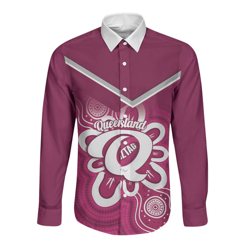 Queensland Oztag Custom Long Sleeve Button Shirt QLD Indigenous Art