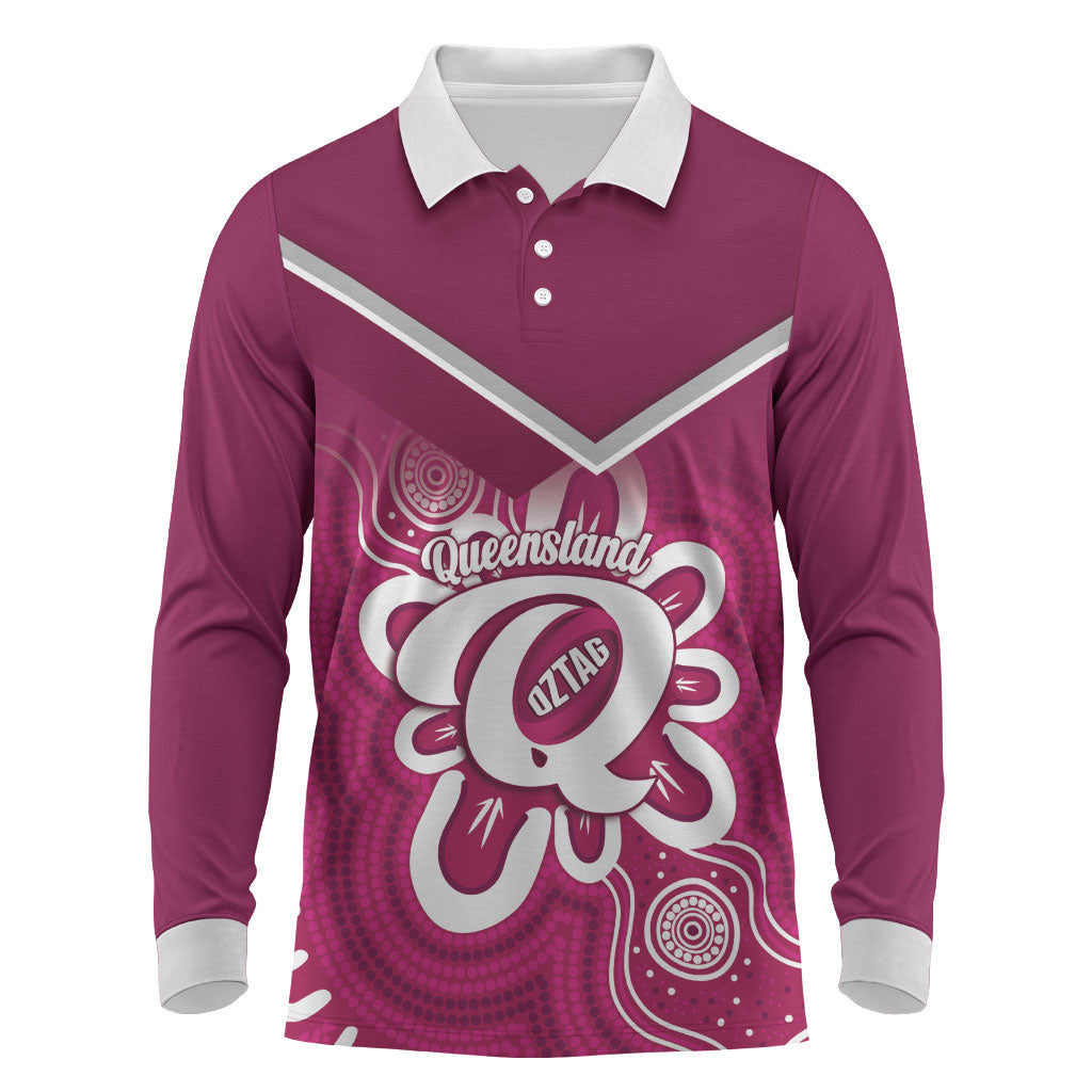 Queensland Oztag Custom Long Sleeve Polo Shirt QLD Indigenous Art