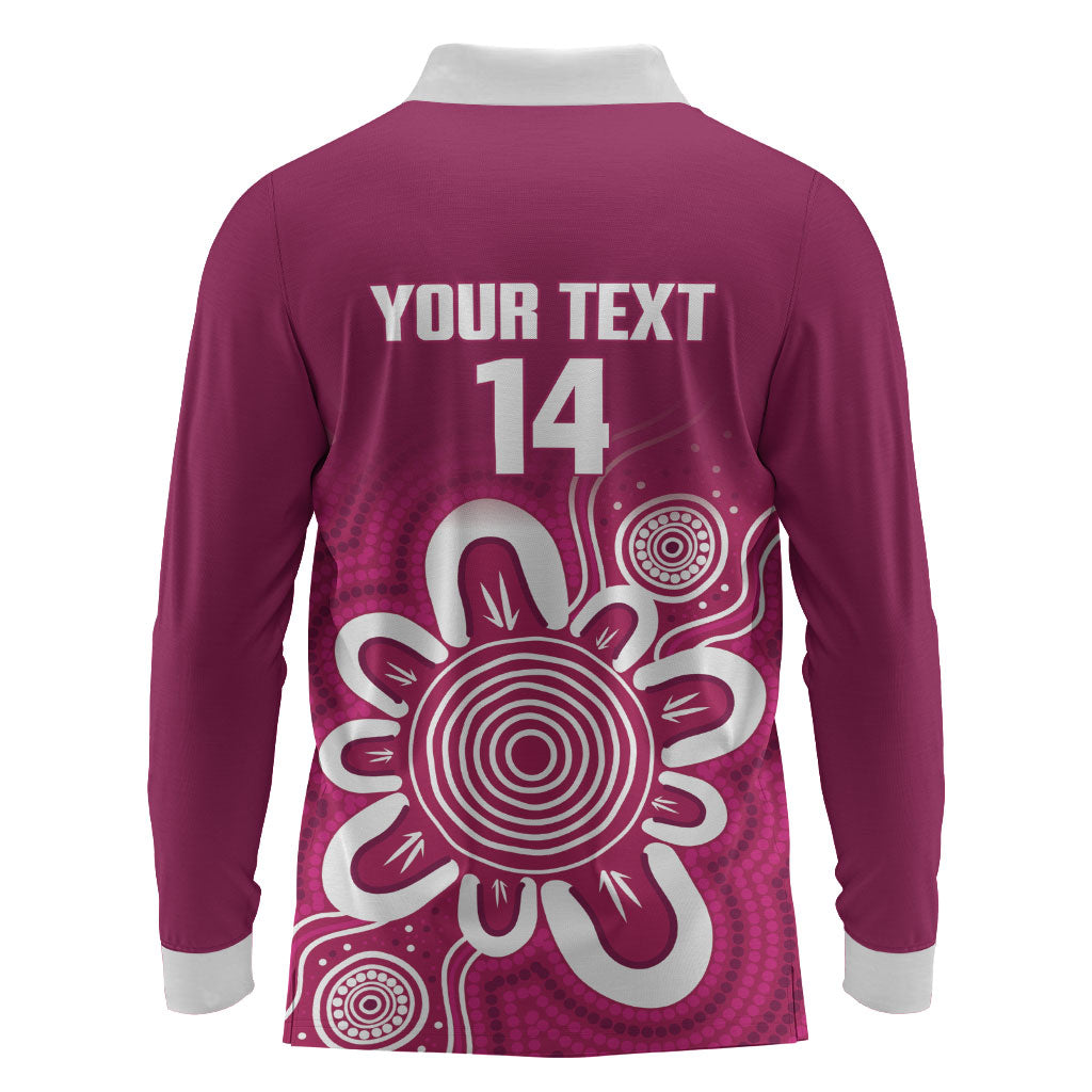 Queensland Oztag Custom Long Sleeve Polo Shirt QLD Indigenous Art
