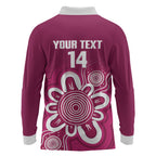 Queensland Oztag Custom Long Sleeve Polo Shirt QLD Indigenous Art