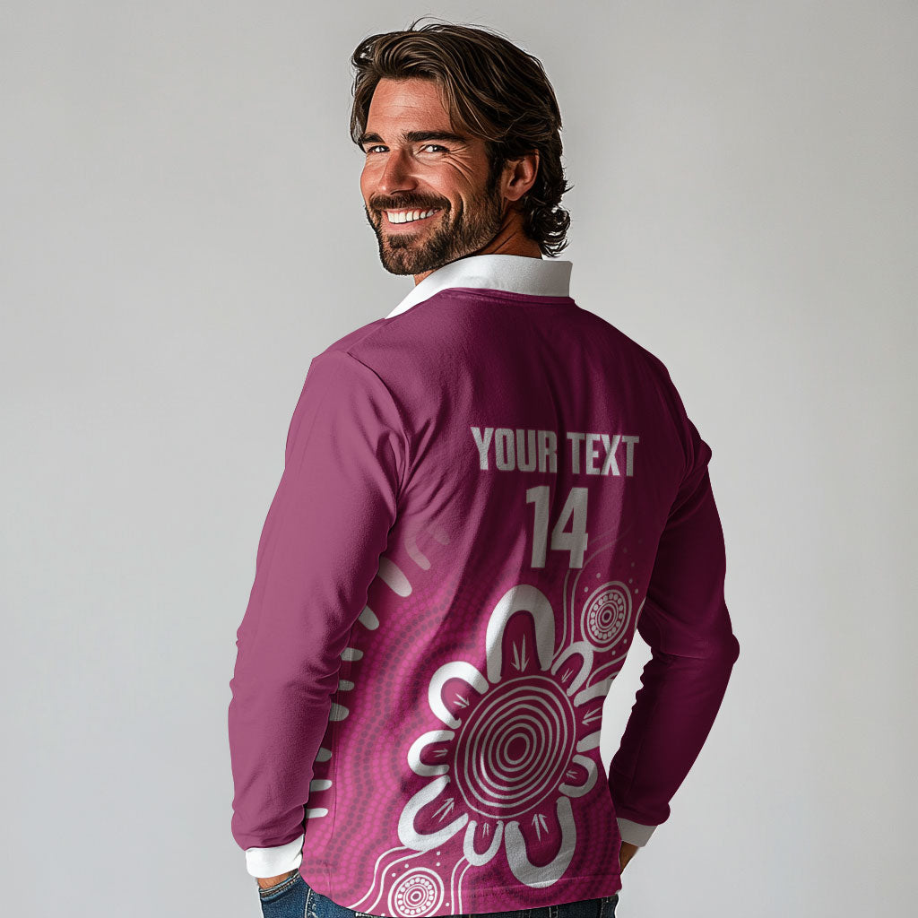 Queensland Oztag Custom Long Sleeve Polo Shirt QLD Indigenous Art