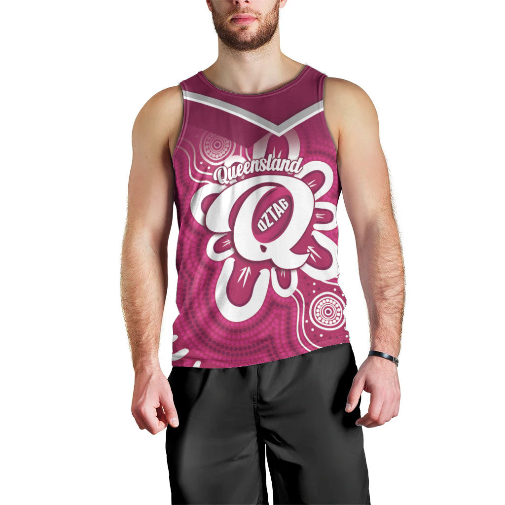 Queensland Oztag Custom Men Tank Top QLD Indigenous Art