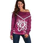 Queensland Oztag Custom Off Shoulder Sweater QLD Indigenous Art