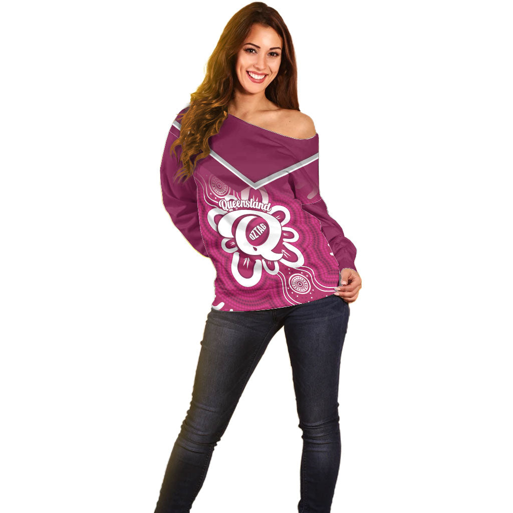 Queensland Oztag Custom Off Shoulder Sweater QLD Indigenous Art