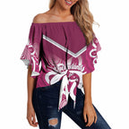 Queensland Oztag Custom Off Shoulder Wrap Waist Top QLD Indigenous Art