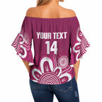 Queensland Oztag Custom Off Shoulder Wrap Waist Top QLD Indigenous Art
