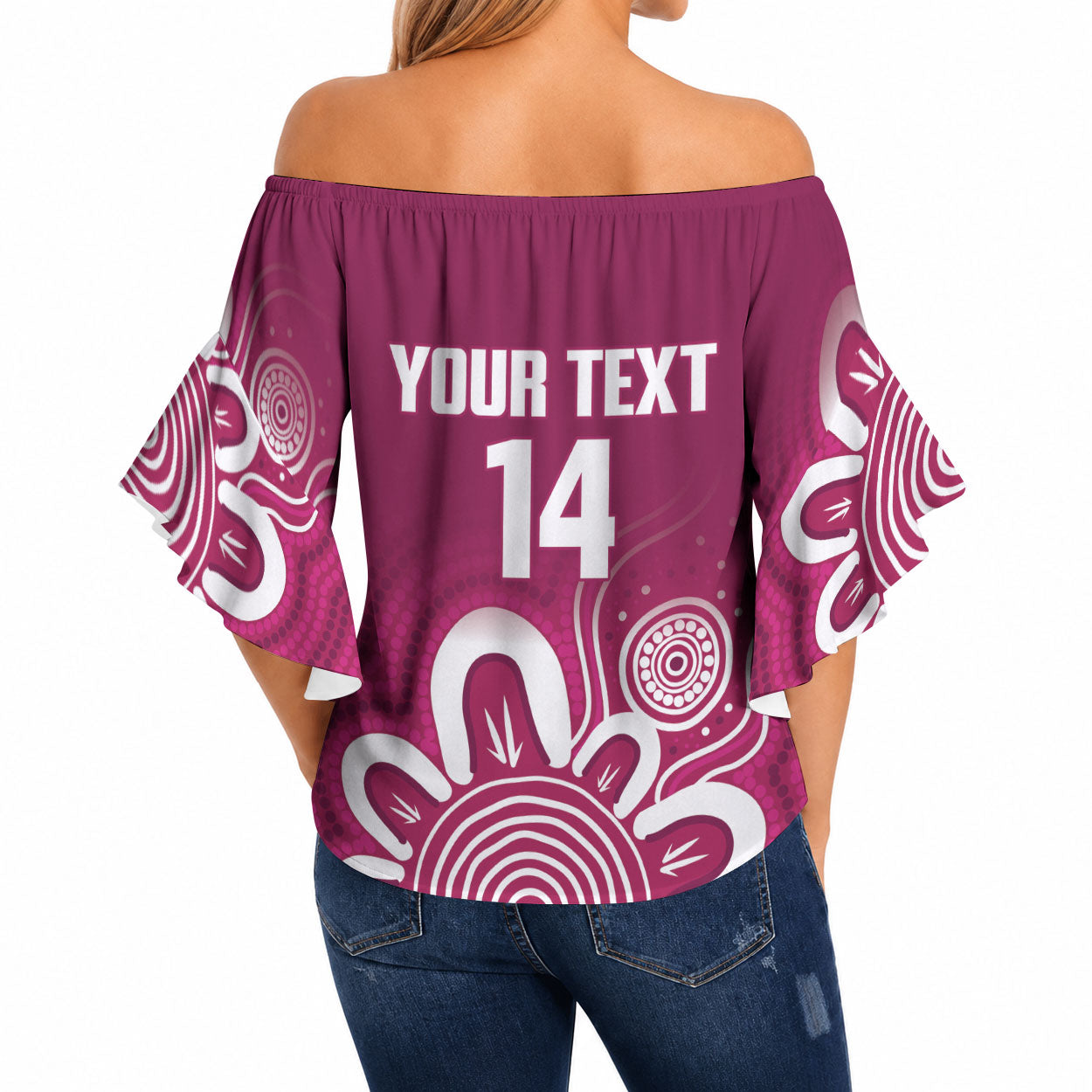 Queensland Oztag Custom Off Shoulder Wrap Waist Top QLD Indigenous Art