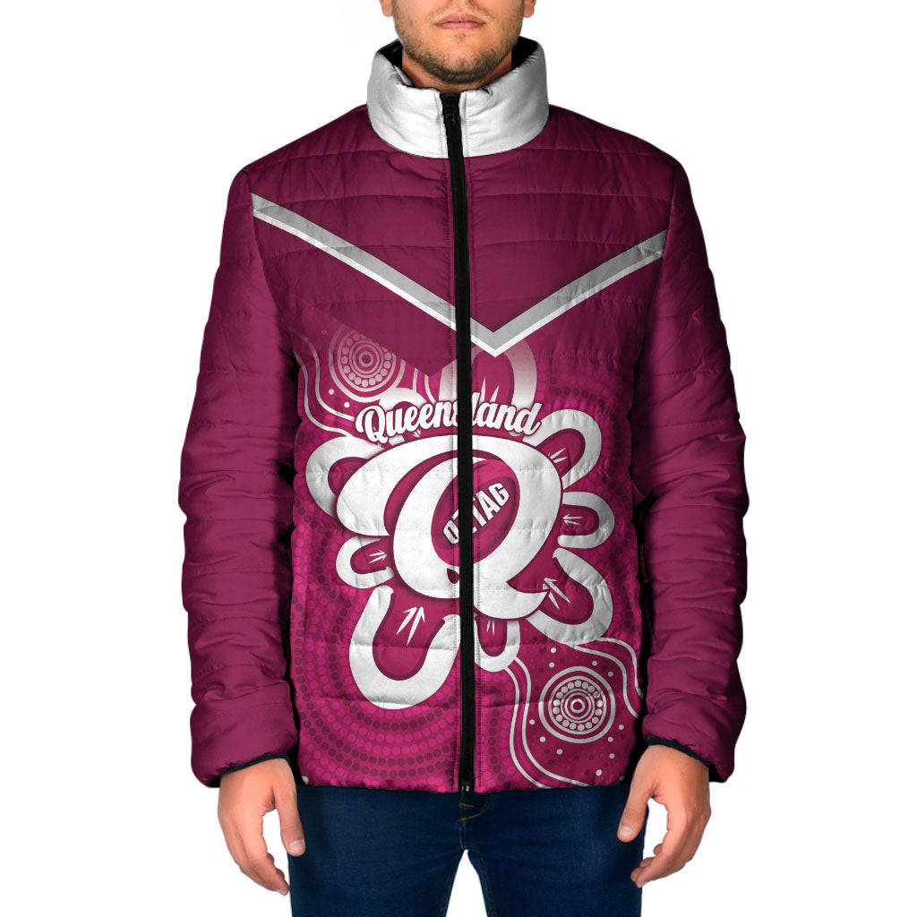 Queensland Oztag Custom Padded Jacket QLD Indigenous Art