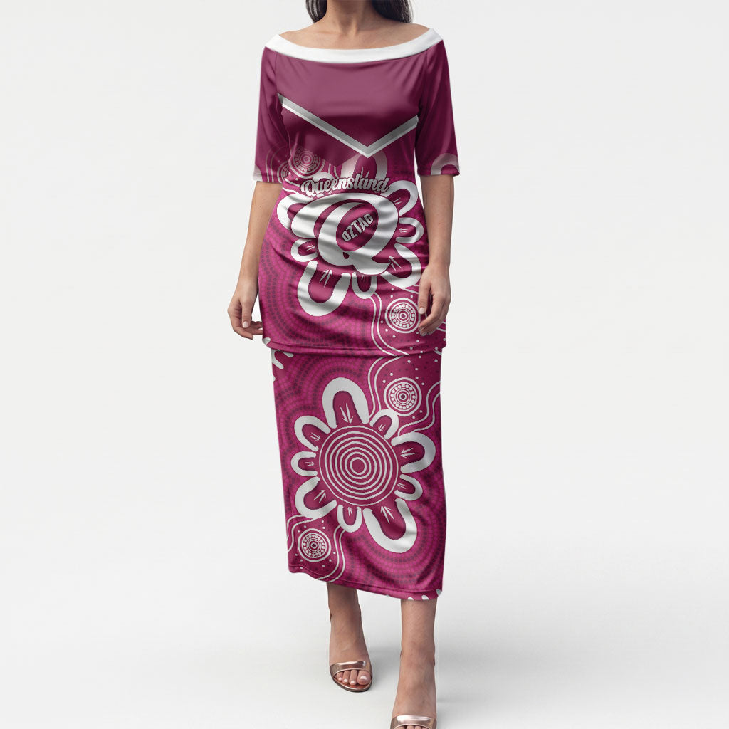 Queensland Oztag Custom Puletasi QLD Indigenous Art