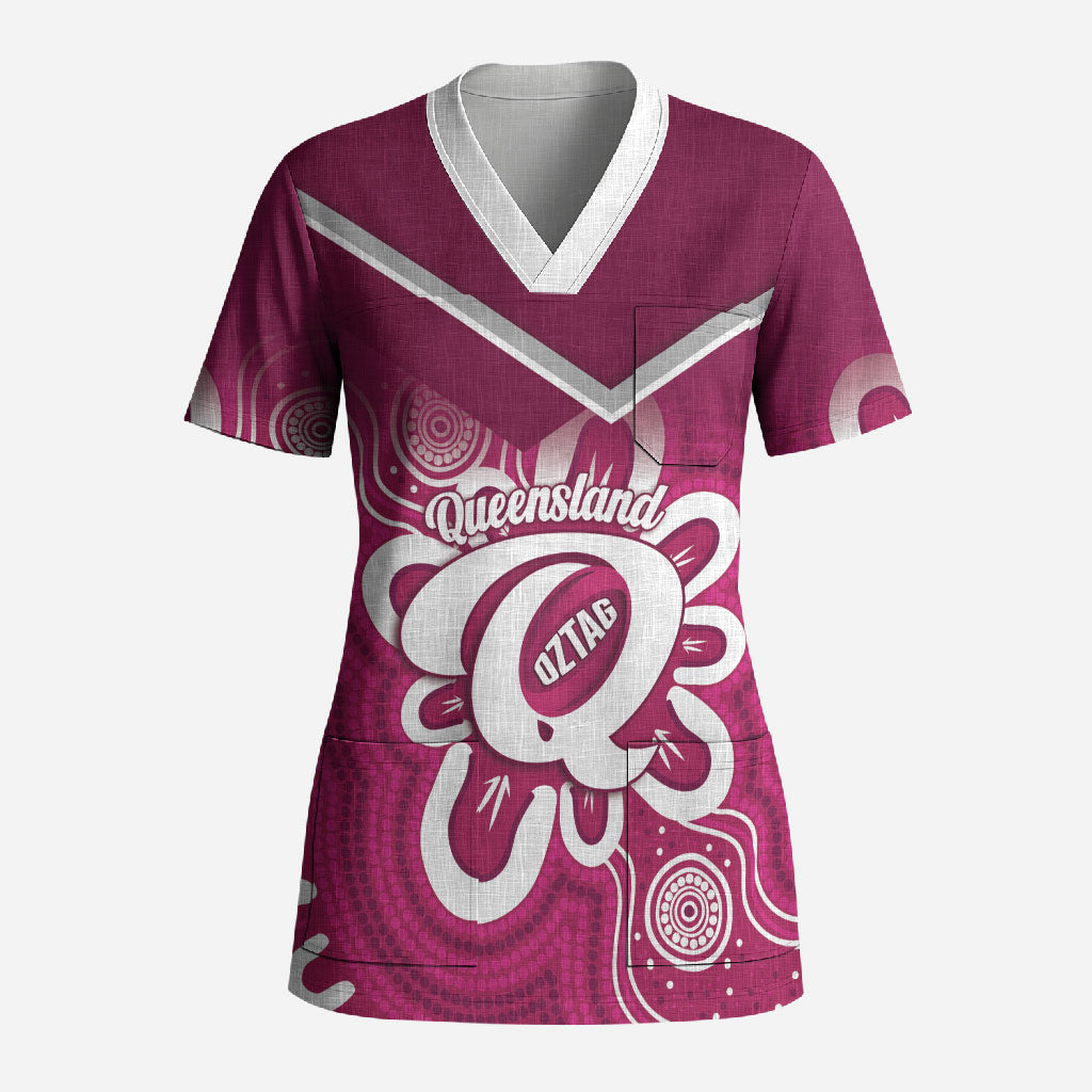 Queensland Oztag Custom Scrub Top QLD Indigenous Art